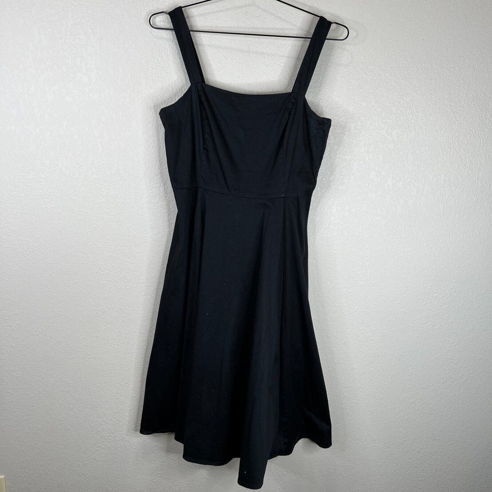 Rebecca Taylor Babydoll Dress Size 12 Black Square Neck Sleeveless Cotton‎ Blend